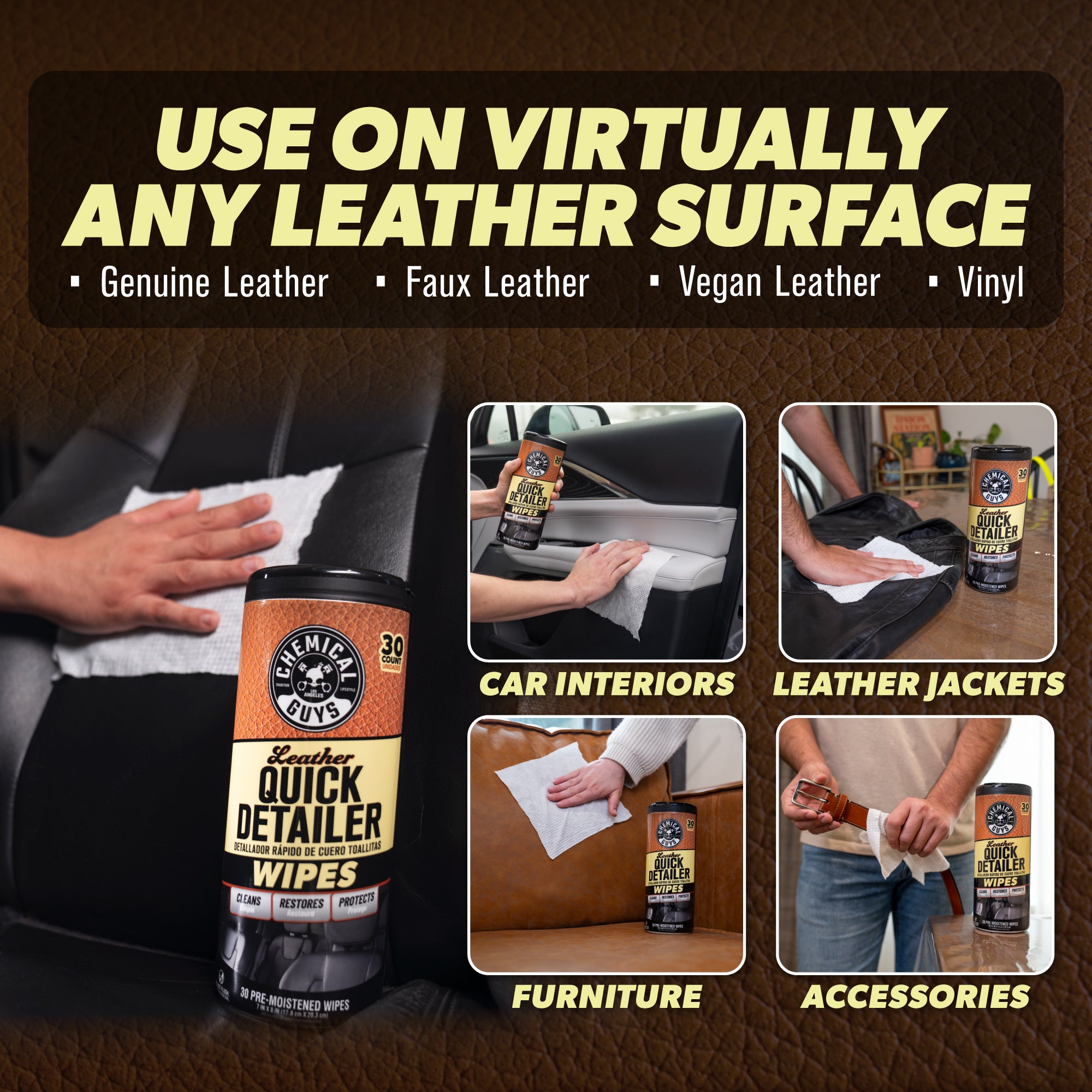 Leather Quick Detailer Wipes 3-Pack Kit - Image 3